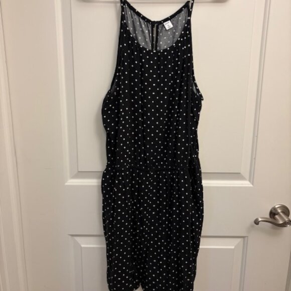 Navy Blue & White Polka Dot Romper with Pockets - Picture 1 of 4